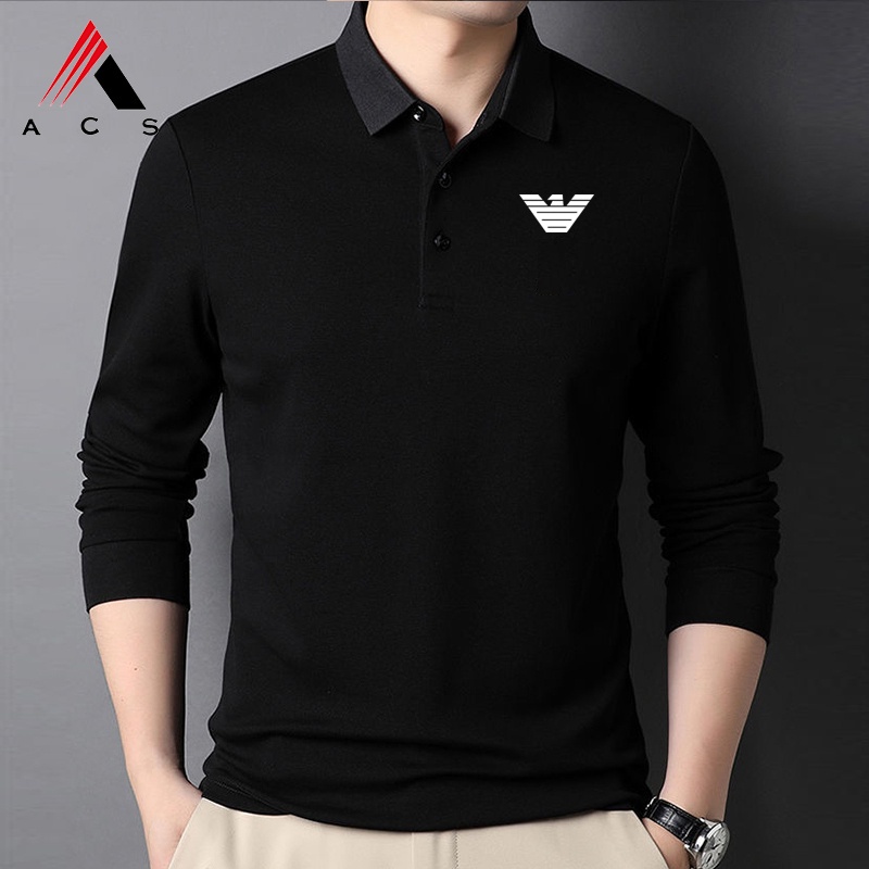 Áo polo tay dài màu trơn chất liệu cotton thời trang cho nam 4 màu lựa chọn