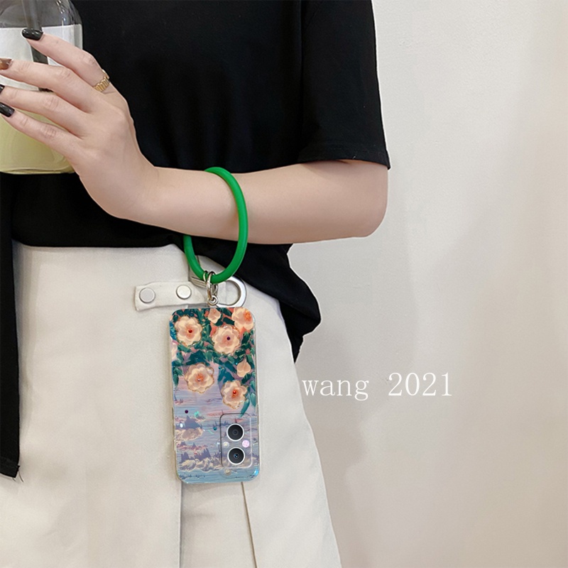 Ốp Điện Thoại Mềm Họa Tiết Hoa Đính Đá Kèm Dây Đeo Tay Sang Trọng Cho OPPO Reno7 Z Reno7 Pro Reno6 Z Reno6 Pro 5G 4G