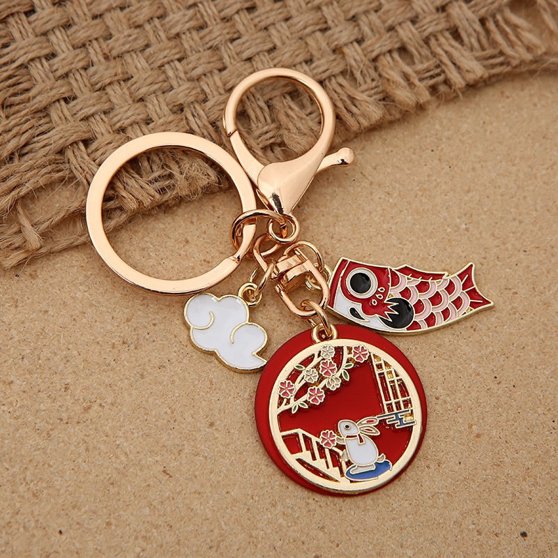 Móc Khóa Xe Hơi Hình Chú Thỏ Dễ Thương Phong Cách Trung Hoa