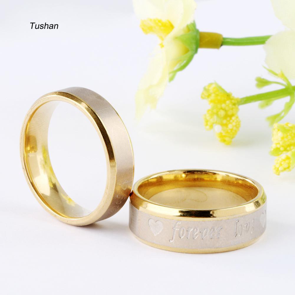 Nhẫn Đính Hôn Mạ Vàng Khắc Chữ Forever Love Dành Cho Các Cặp Đôi