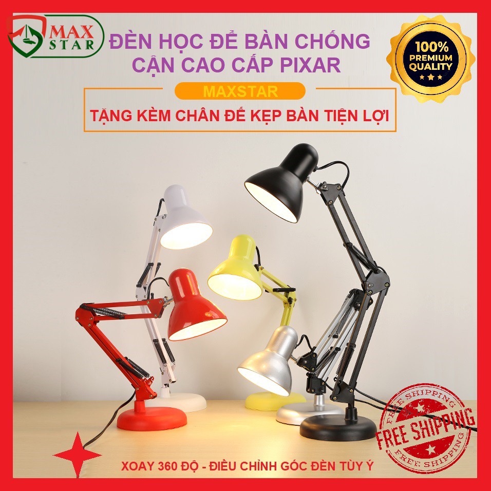 Đèn học kẹp bàn để bàn pixar chống cận tặng kèm kẹp bàn Đèn pixar cao cấp ✅