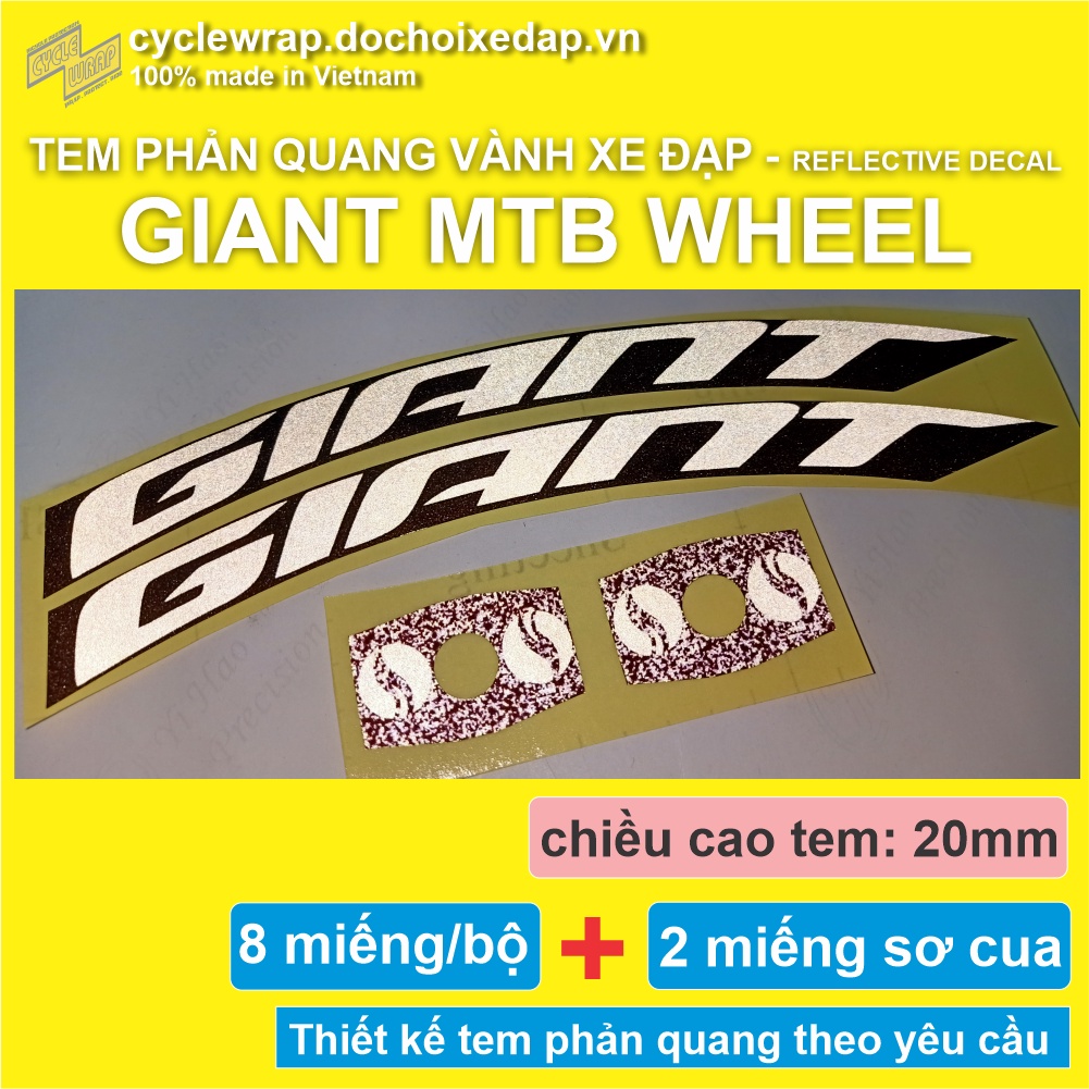 Tem decal phản quang dán vành bánh xe đạp địa hình GIANT | GIANT MTB rim reflective decal |CycleWrap