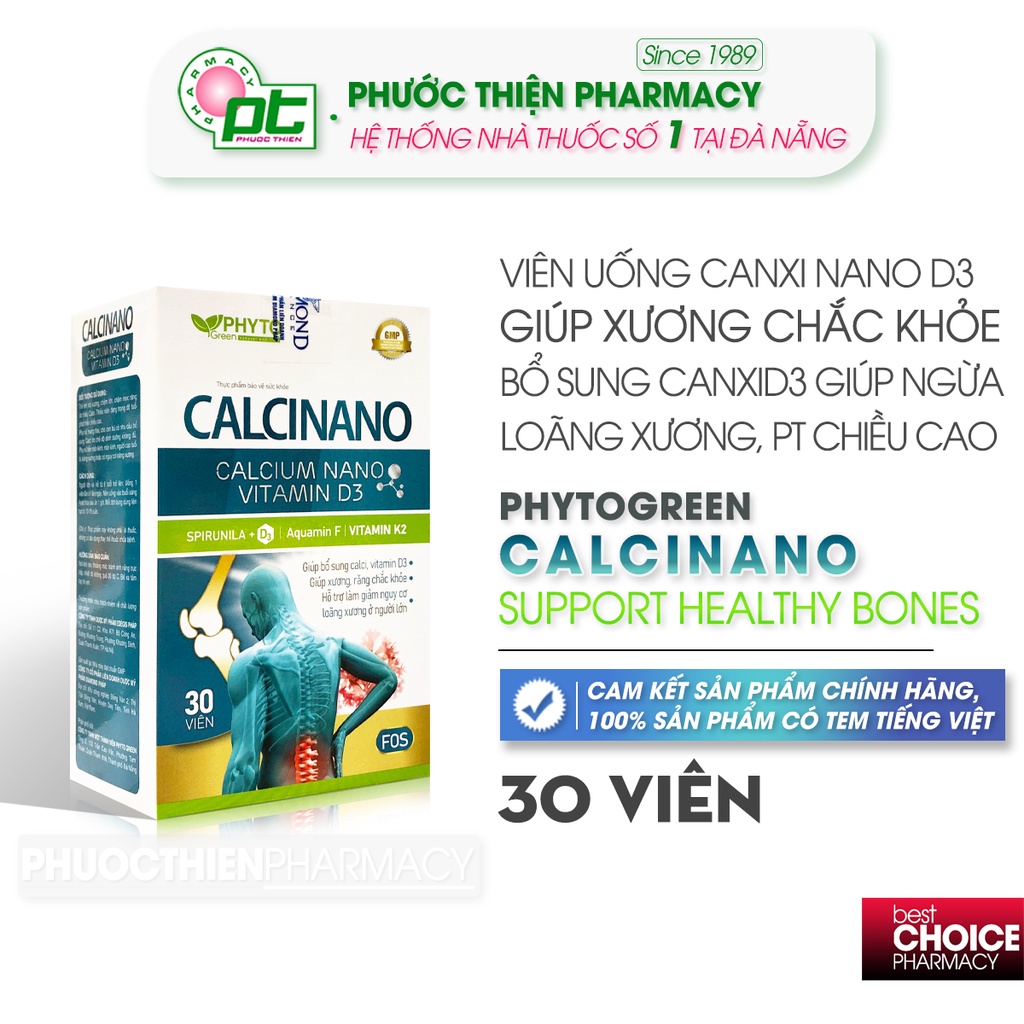 Viên uống canxi hữu cơ canxinano CALCINANO d3k2 mk7 canxi aquamin F lọ 30 viên