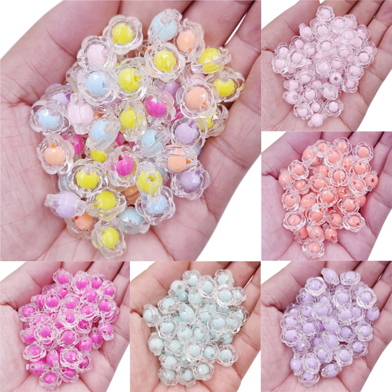 Bộ 20 Hạt Nhựa Trong Suốt Hình Hoa 13mm Làm Vòng Tay/Vòng cổ