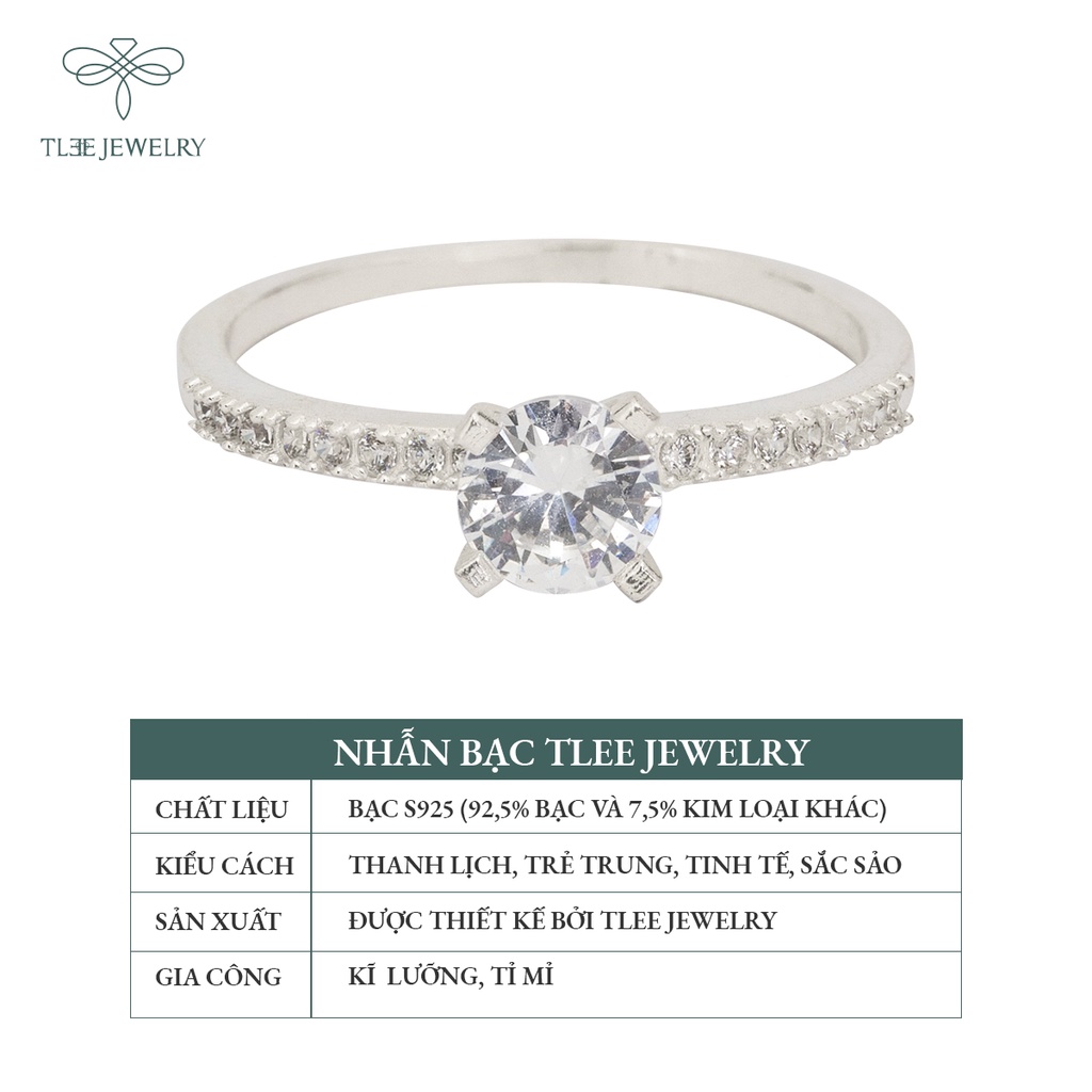 Nhẫn bạc nữ TLEE trụ đá bốn chấu nạm đá sang trọng NCJ A0157