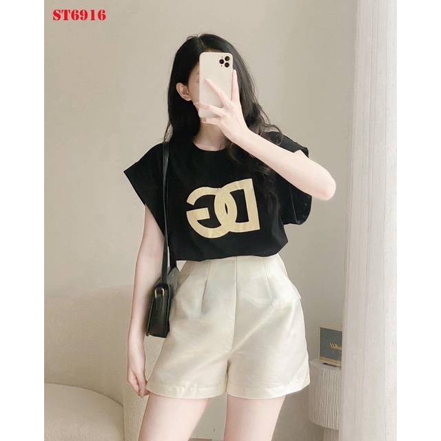 Áo phông nữ DG đen thêu chữ chất siêu đẹp