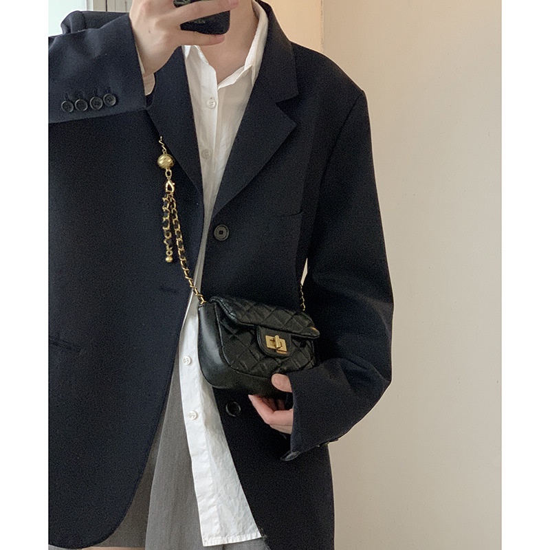 Túi đeo vai IELGY màu trơn họa tiết quả trám có chuỗi xích dễ phối đồ cho nữ