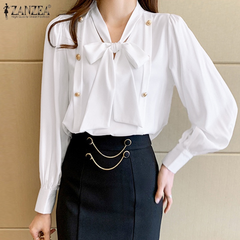 Zanzea Áo Sơ Mi Nữ Tay Dài Cổ Chữ V Cột Dây Thời Trang Thanh Lịch