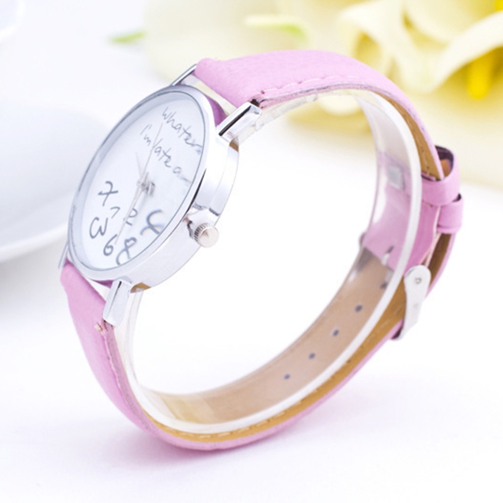 &lt; Hàng Có Sẵn &gt; Đồng Hồ Quartz Nữ Mặt Tròn In Chữ Whatever Im Late Anyway Dây Giả Da