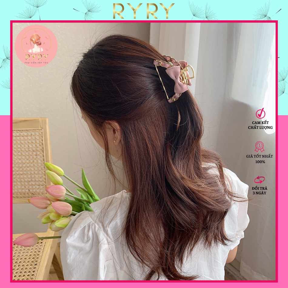 Kẹp tóc, kẹp tóc nữ, kẹp càng cua thắt dây nơ nhiều màu, cute