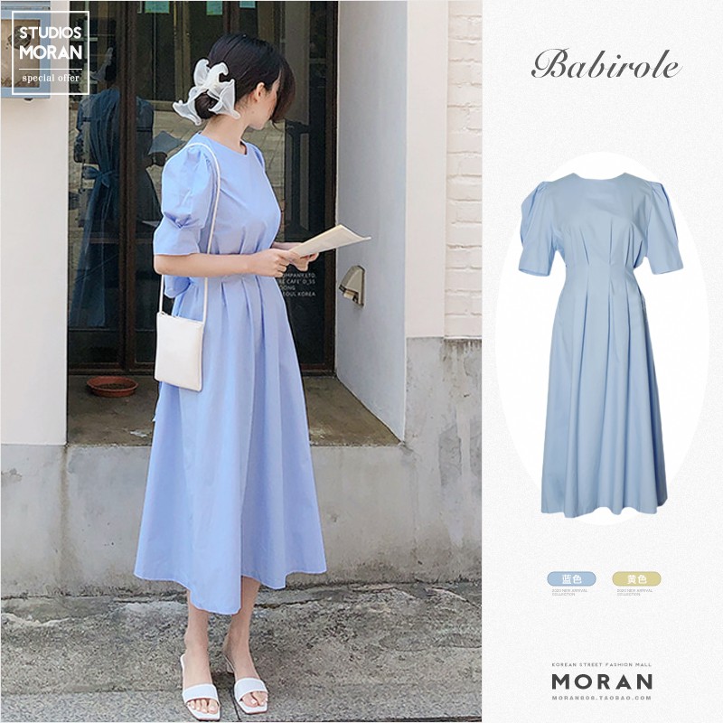 (ORDER) Váy MORAN tay phồng thắt nơ eo sau lưng điệu đà đơn giản vintage nhẹ nhàng Hàn Quốc (NEW_HOT)