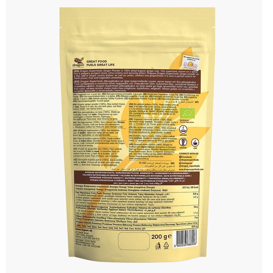 Bột gừng nguyên chất hữu cơ 200gr - Dragon Superfoods