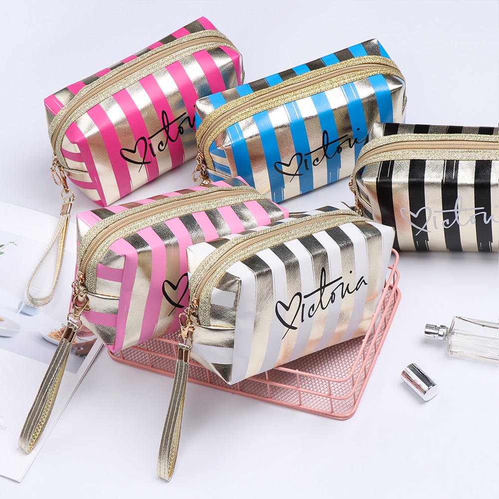 FUTURE Toiletry Case Cosmetic Bags Stripe Coin Purse Travel Makeup Case Portable Waterproof PVC Pouch Multi-function Storage Bag Cellphone Pouch/Multicolor