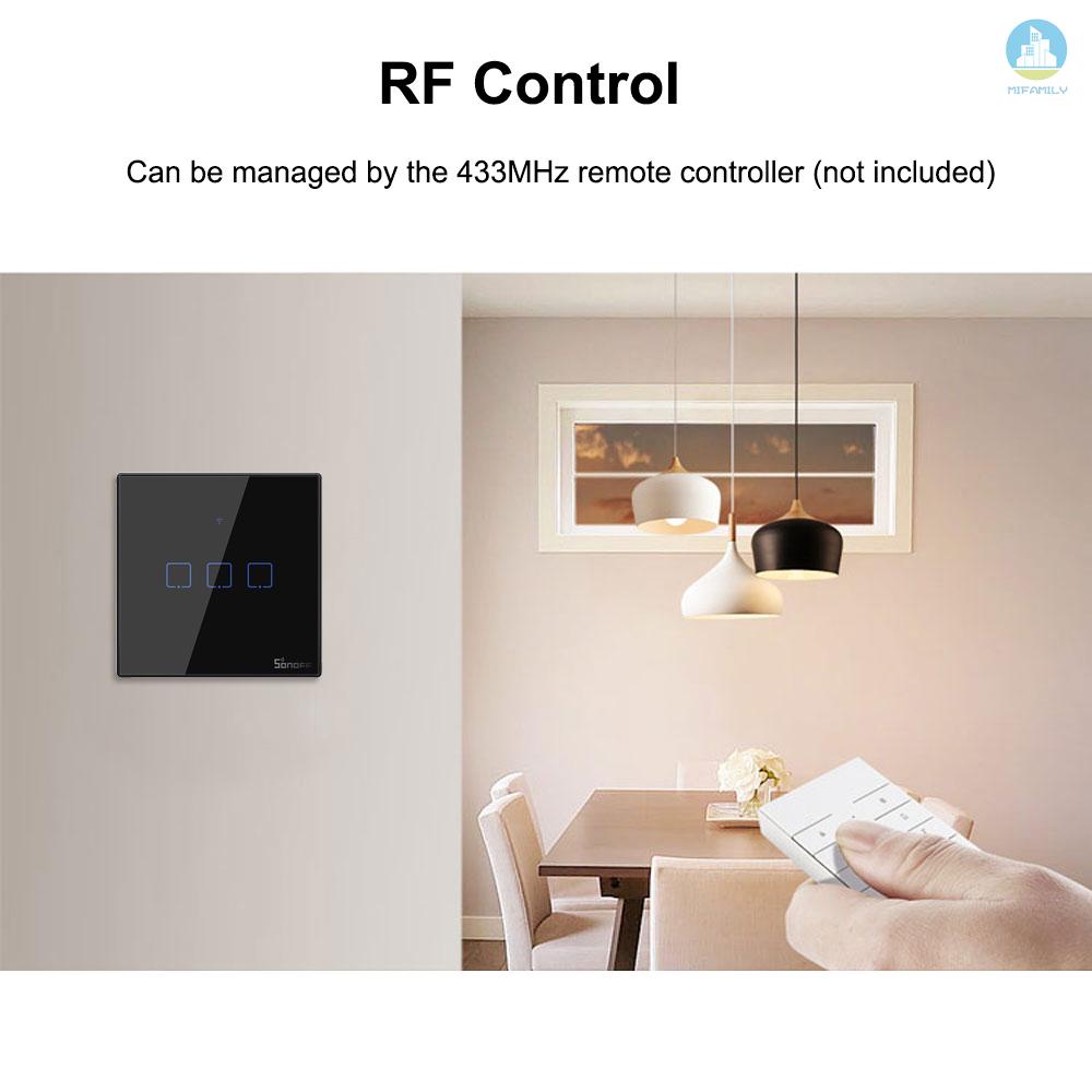 MI  SONOFF T3UK3C-TX 3 Gang Smart WiFi Wall Light Switch 433Mhz RF Remote Control APP/Touch Control Timer UK Standard Panel Smart Switch Compatible with Google Home/Nest & Alexa