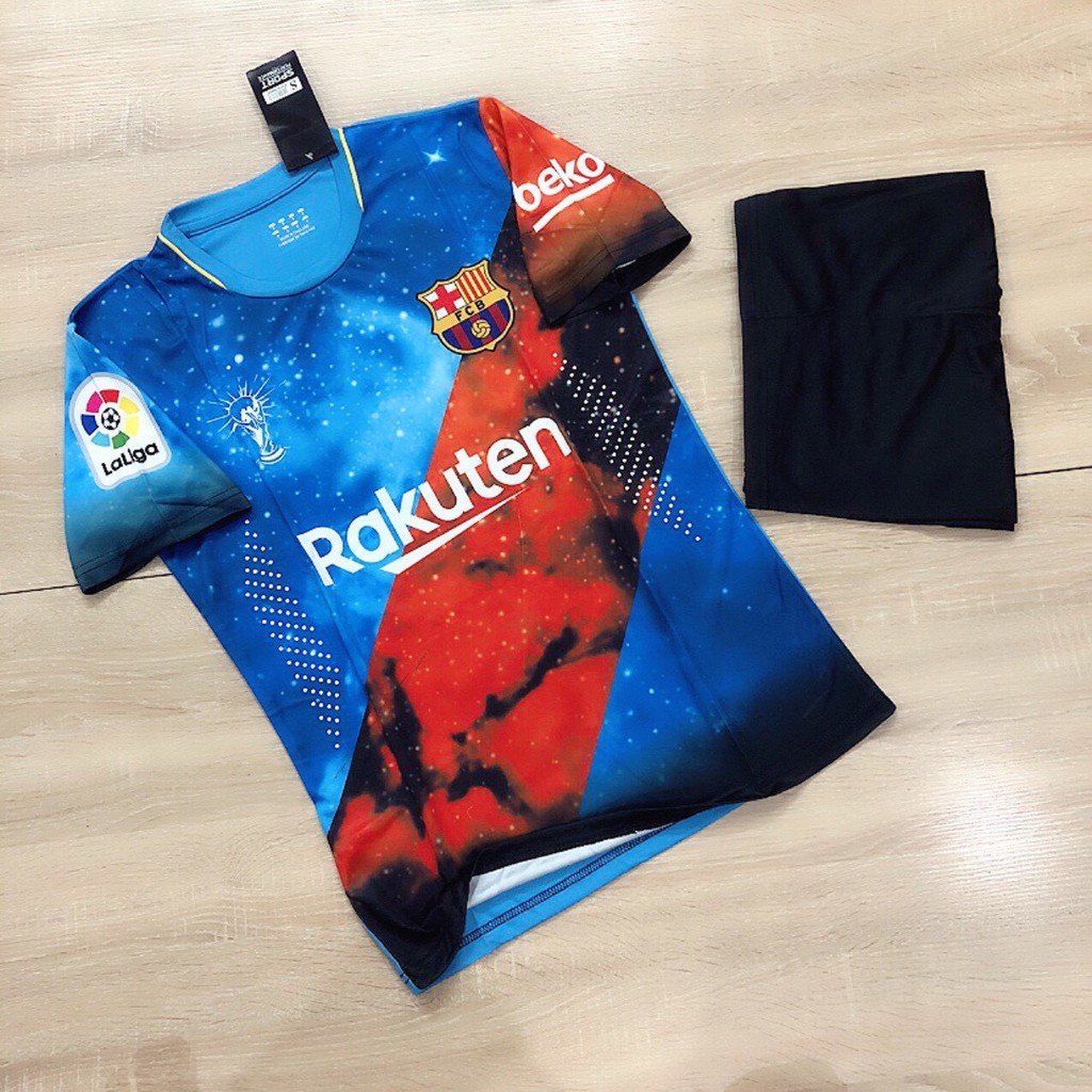 Bộ Áo Đấu 🔥 FREESHIP 🔥 Quần Áo Bóng Đá Barca Vũ Trụ Xanh vải thun thái hàng cao cấp