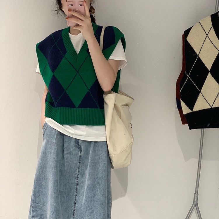 Áo khoác len cardigan không tay dáng rộng phong cách retro Hàn Quốc | BigBuy360 - bigbuy360.vn