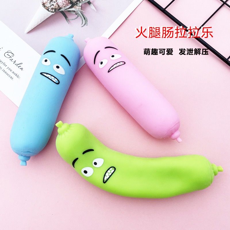 Squishy Xúc Xích Biểu Cảm Khuôn Mặt Đáng Thương Bóp Trút Giận Xả Stress Có Thể Kéo Dài