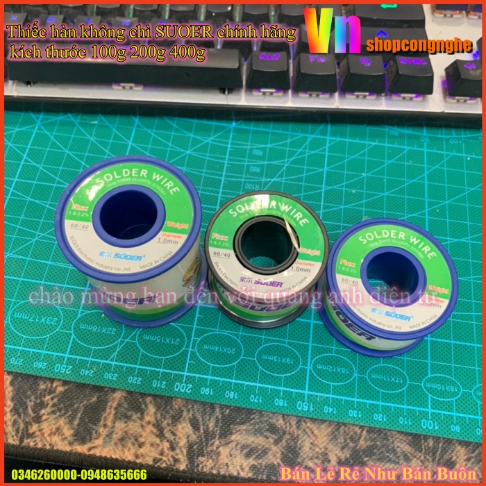 ♦  Thiếc hàn không chì SUOER chính hãng kích thước 100g 200g 400g