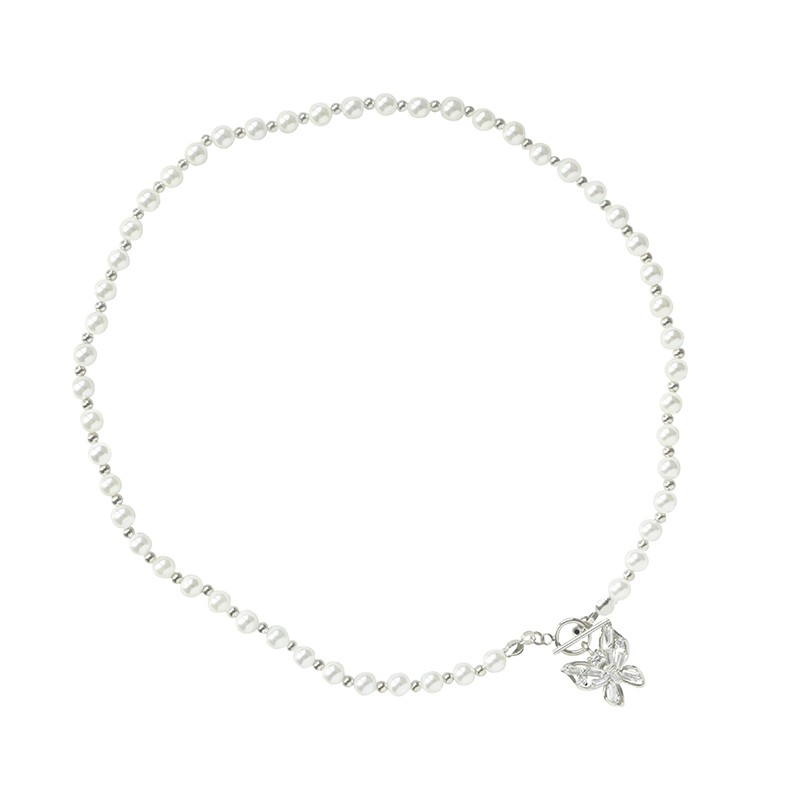 Dây chuyền xỏ ngọc trai nhân tạo có mặt hình bướm đính đá Zircon