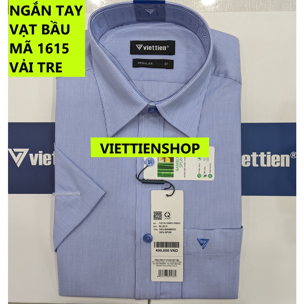 (1615 SS) ÁO SƠ MI VIỆT TIẾN NGẮN TAY VẢI TRE KẺ SỌC