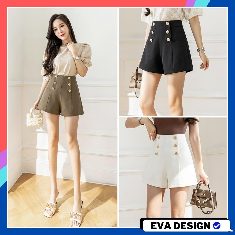 Quần short nữ ống rộng cạp cao đính khuy độc đáo xếp ly quần đùi bigsize đến 80kg mặc ở nhà, đi chơi,dạo phố vào mùa hè