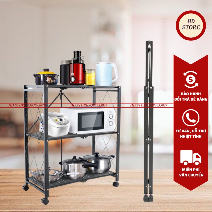 🆓 Kệ Sắt - Kệ Để Đồ Đa Năng Gấp Gọn Có Bánh Xe - 3 TẦNG - Tiện Ích Cho Nhà Bếp, Phòng Ngủ, Phòng Khách