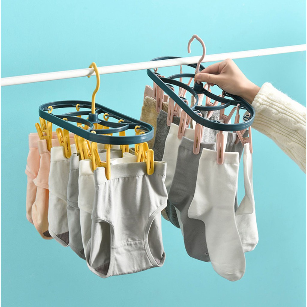 Móc Phơi Tất Vớ Tã Lót 12 Kẹp Gấp Gọn Phơi Quần Áo Chống Gió Bay Cho Cả Gia Đình Đình 88186 Mienphivanchuyen199k