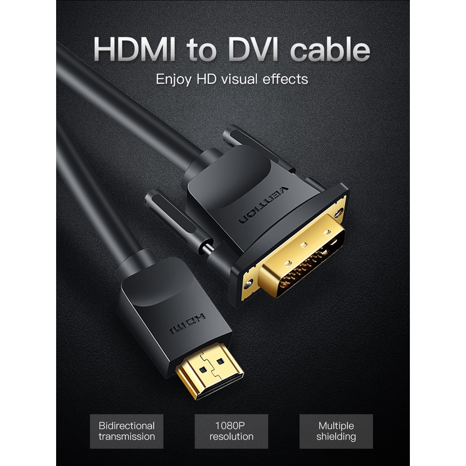 Đầu chuyển đổi DVI sang HDMI - Hỗ trợ độ phân giải 1080P/60Hz -  Thương hiệu Vention