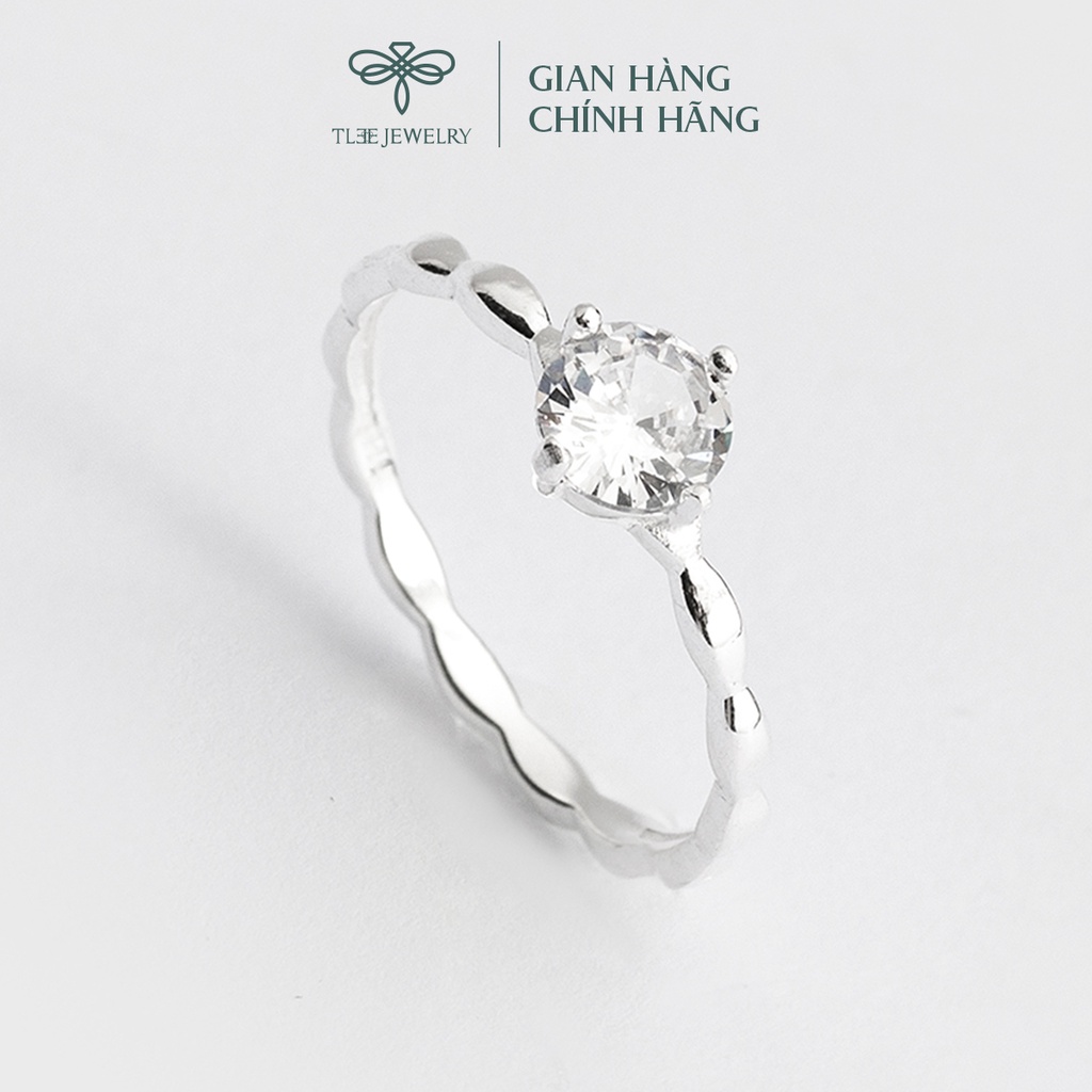 Nhẫn bạc nữ TLEE ổ đá tròn 6li bốn chấu viền trơn hình ziczac độc đáo NCJ A0206