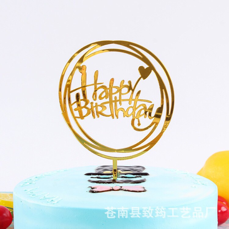 Trang Trí Bánh Sinh Nhật, Bánh Kem - 10 Meka tròn Happy Birthday trang trí bánh