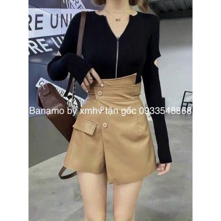 QUẦN VÁY DA MÀU ĐEN NÂU HOT HIT HIỆN ĐẠI THỜI TRANG BANAMO FASHION quần da 3 khuy 693