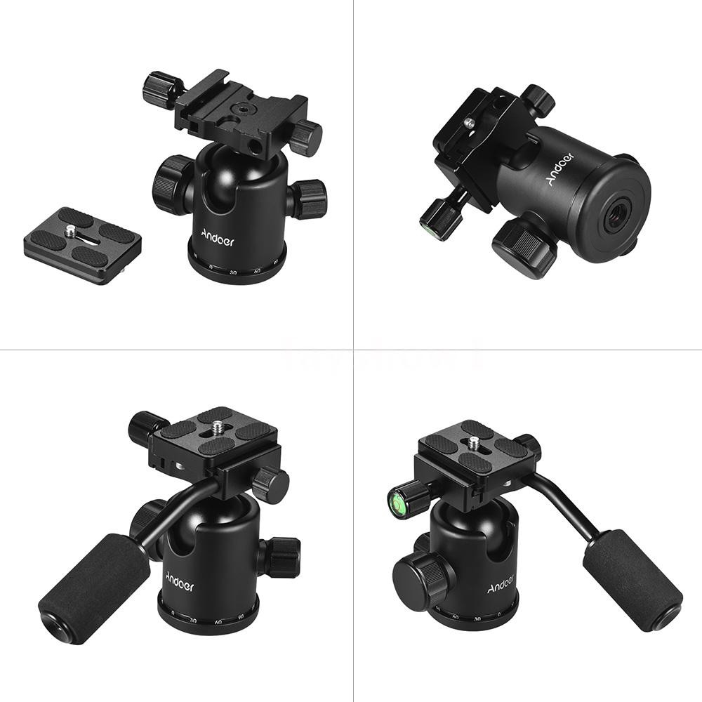 ❤HOT Andoer Handle Tripod Ball Head 360 Degree Rotating Panoramic Ballhead with 1/4inch Srew 3/8inch Screw Hole for DSL