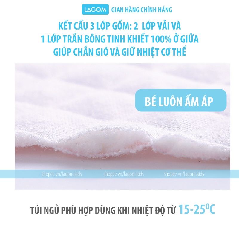 [15-25độ] Túi Ngủ Cho Bé Mùa Đông Cotton Trần Bông Ấm Áp, Dạng Áo (Video + Ảnh Thật)