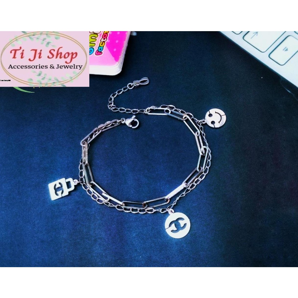 LẮC TAY NỮ INOX 2 TẦNG GẮN PHỤ KIỆN ĐẸP KHÔNG ĐEN