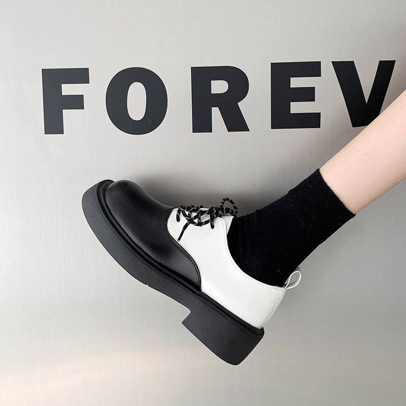 Giày Da Mũi Tròn Màu Tối Phong Cách Anh Quốc Cổ Điển Thời Trang Cho Nữ