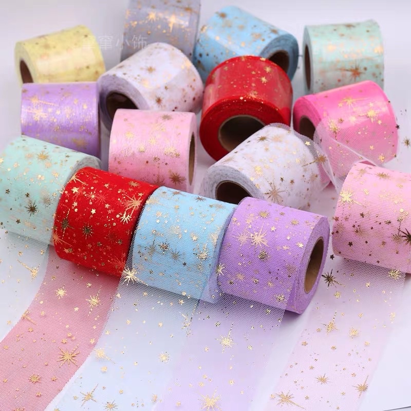 Cuộn 3m ruy băng voan lưới nhũ sao băng