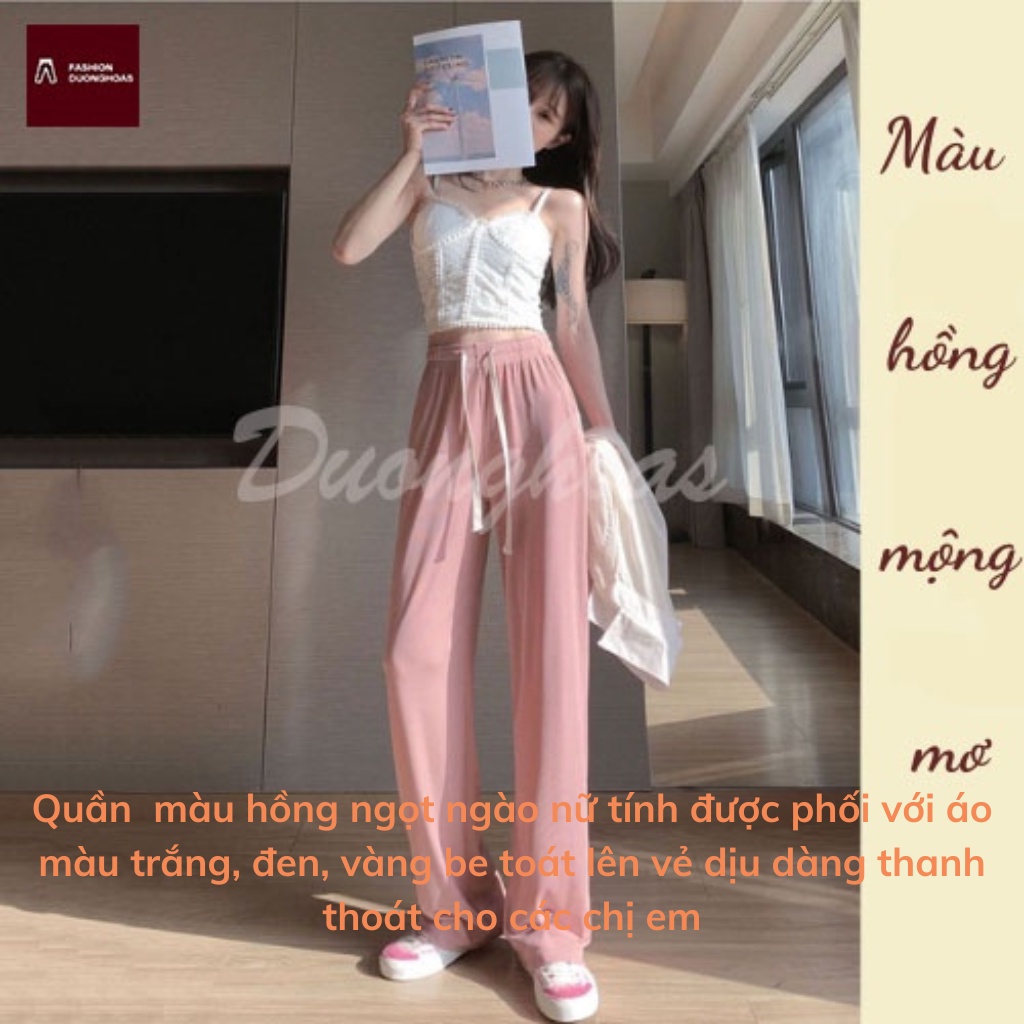 Quần Dài Ống Rộng Thun Suông Mượt Lưng Cao Dây Thòng Thời Trang Mặc Mát Mẻ Thoải Mái Vận Động
