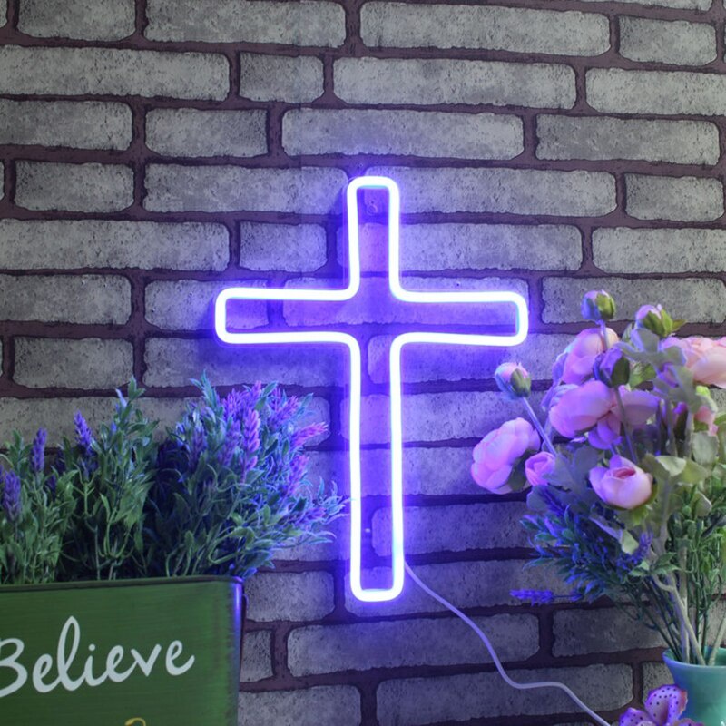 Đèn Led Neon Treo Tường hình Thập Giá ánh sáng led neon được ưa chuộng Trang trí nhà cửa