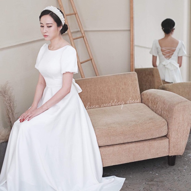 ( ẢNH THẬT ) 👗 Váy Cưới Fera Hở Lưng Đan Dây Tay Bồng - Có Nơ Đính Kèm Sang Trọng