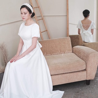 ( ẢNH THẬT ) 👗 Váy Cưới Fera Hở Lưng Đan Dây Tay Bồng - Có Nơ Đính Kèm Sang Trọng