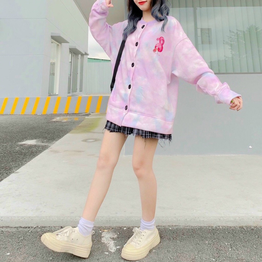 Áo cardigan nữ loang màu in hình thỏ dễ thương