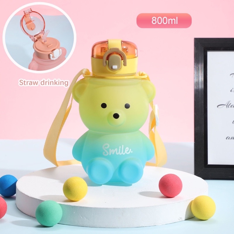 Bình Gấu Siêu Cute Dung Tích 800ml Tặng Kèm Sticker Dán