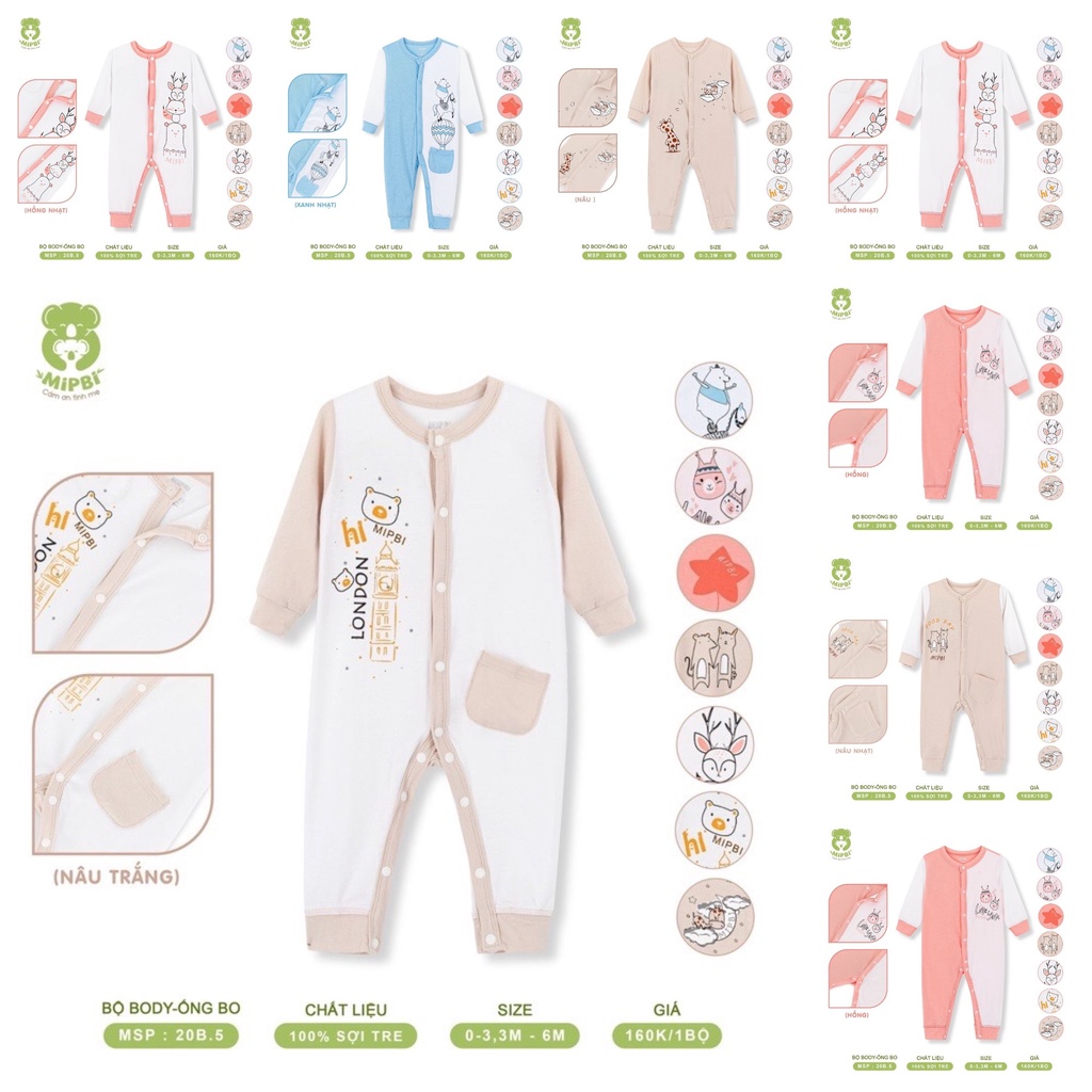 [MIPBI 2022] Bodysuit cài giữa chất vải bamboo họa tiết dễ thương hàng chính hãng cho trẻ sơ sinh