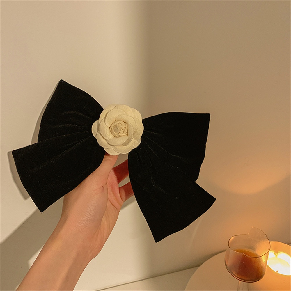 Kẹp Tóc Nơ Vải Nhung Màu Đen Phong Cách Cổ Điển Thời Trang Cho Nữ