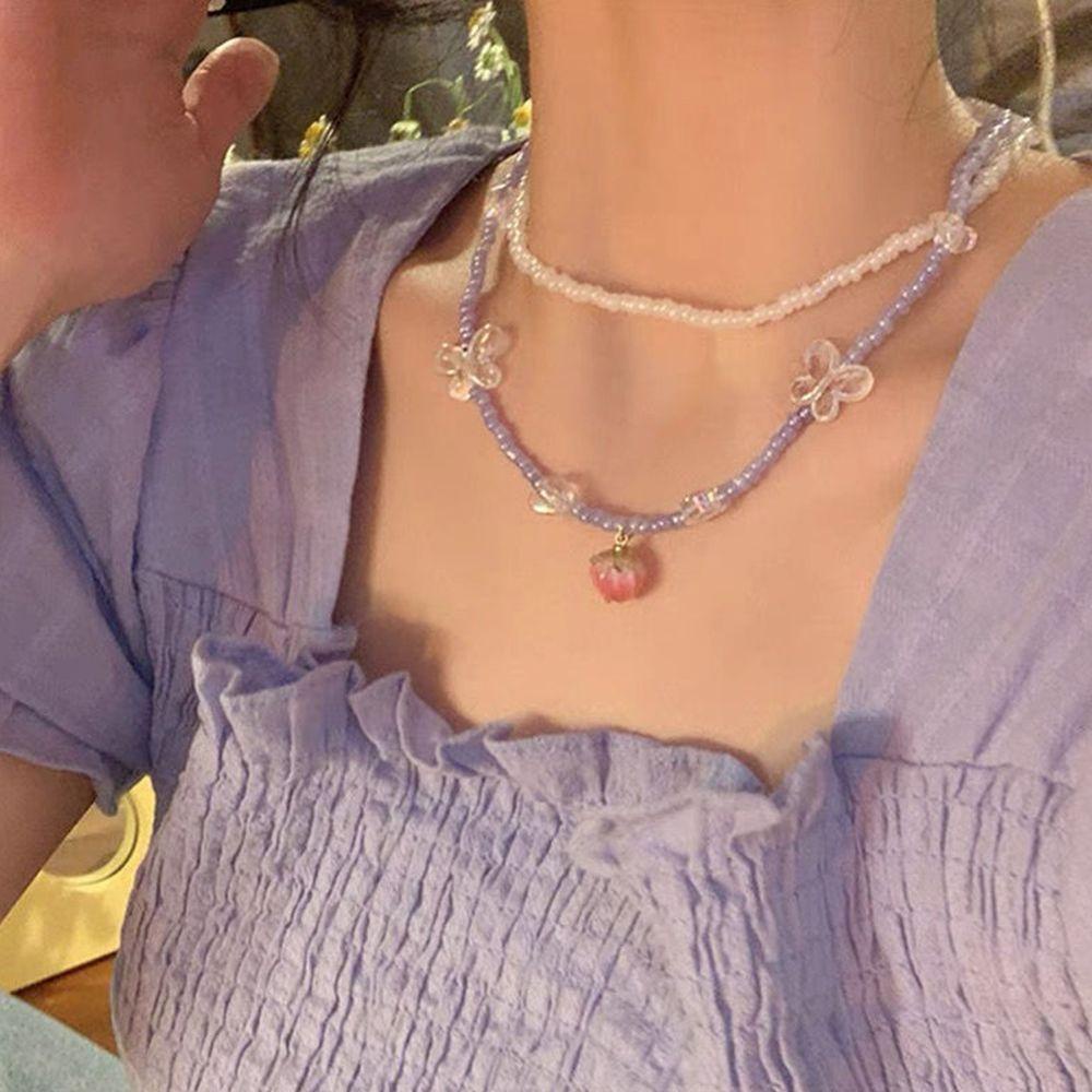 Vòng cổ Mặt Hình Trái Tim Và Bướm WMES15H Y2K Phong Cách Retro Hàn Quốc Cho Nữ