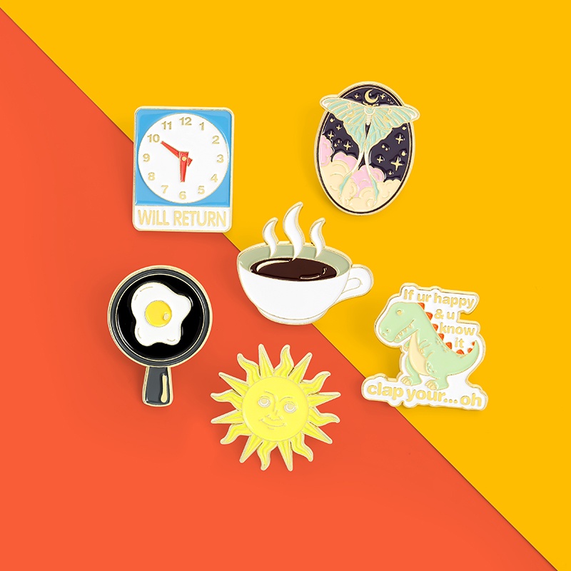 Ghim Cài Áo Kim Loại Hình Khủng Long Trứng Chiên Trứng Khủng Long Hoạt Hình Sáng Tạo Làm Quà Tặng