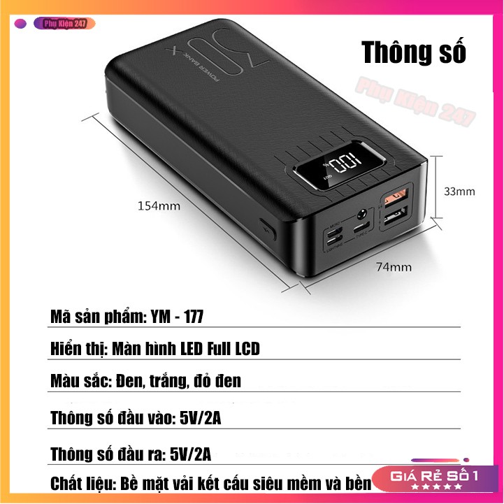 Pin sạc dự phòng 30000mah với màn hình led hiện rõ thông số pin đi kèm 2 cổng sạc dễ dàng tiện sạc nhiều điện thoại