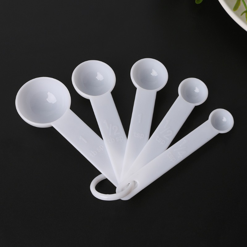 ❤❤ 5Pcs/set Measuring Spoon White Plastic Teaspoon Tablespoon Utensil Kitchen