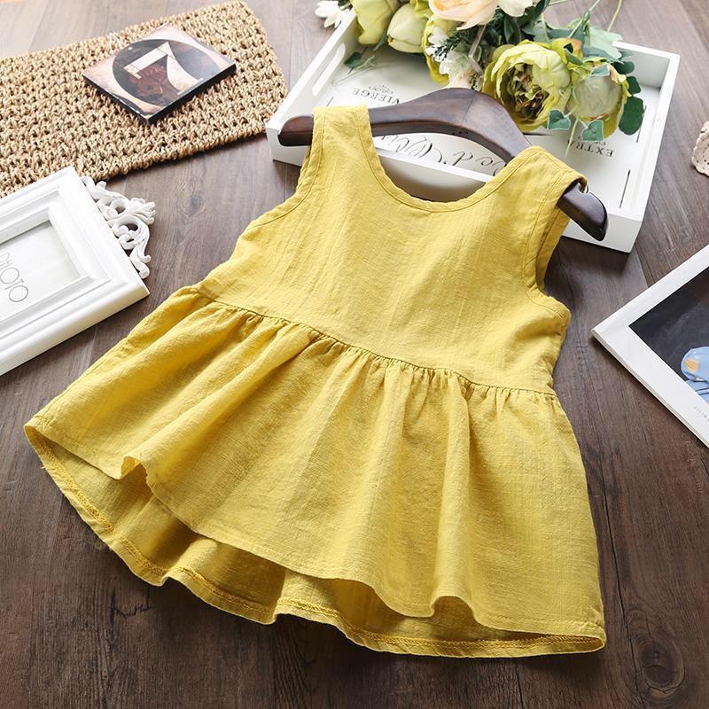 Áo váy babydoll không tay cho bé gái 1-3 tuổi (8-13kg), chất đũi, hàng Quảng châu cao cấp