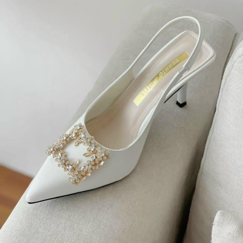 Giày cao gót hoa đá bít mũi gót nhọn 7 phân, sandal cao gót mũi nhọn 7cm Chị Đep Store mã CD33